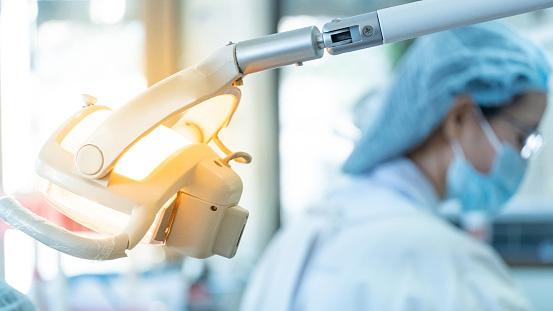 Close up of dental operatory light in dental clinic.